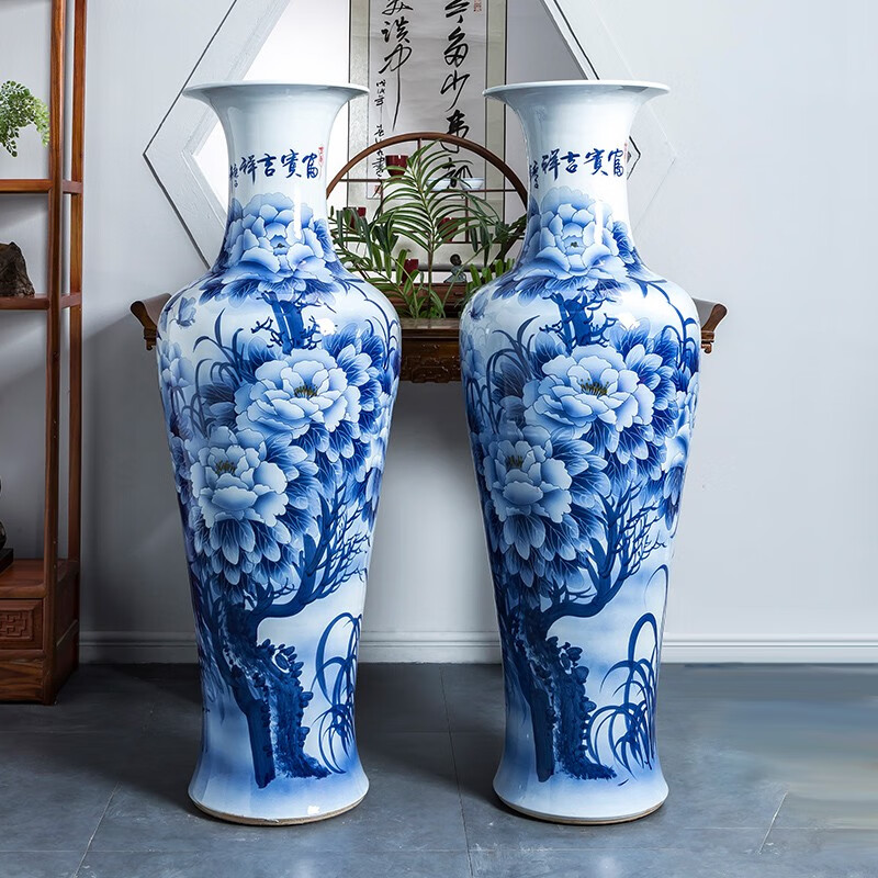 垚罄 景德镇陶瓷手绘大花瓶落地客厅摆件 中式手绘大瓶子家居客厅