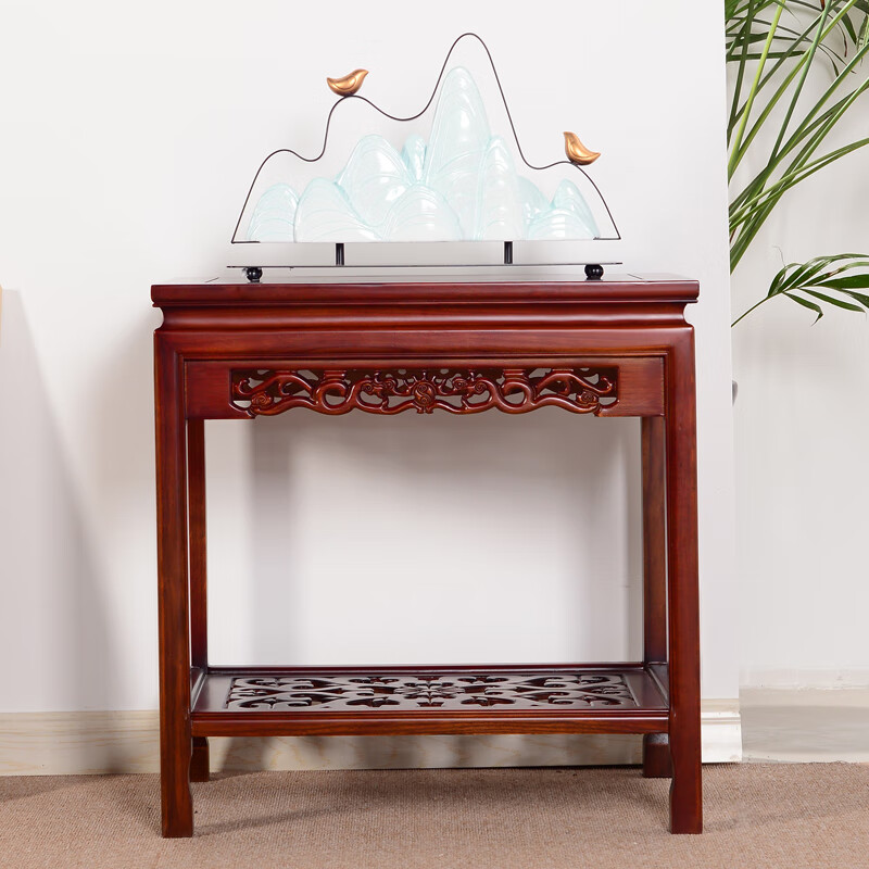 新中式茶桌长方形实木边桌边柜角几 长48宽32高50栗红色(其他颜色请