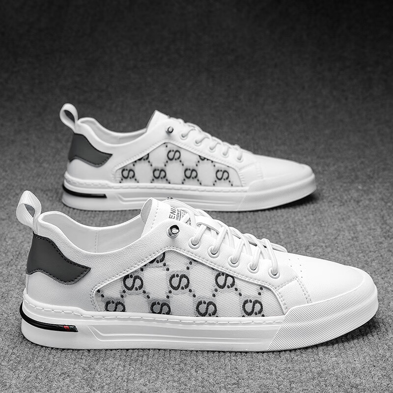 geeck高端轻奢夏季透气白鞋男新款2024一脚蹬男鞋布面鞋子男款板鞋