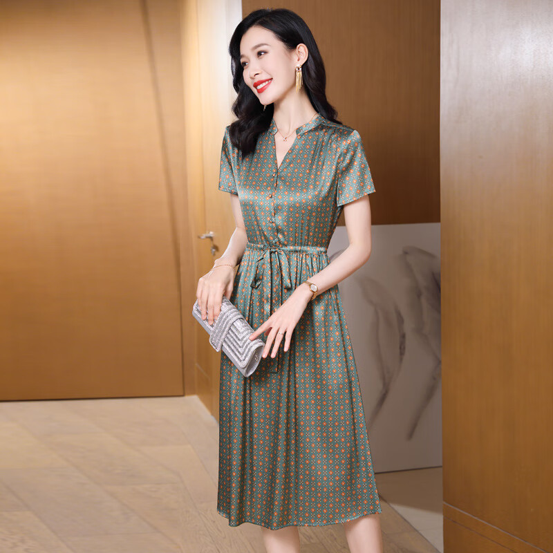 锦裳淑贵夫人杭州碎花真丝连衣裙女夏季新款高档洋气桑蚕丝a字裙子