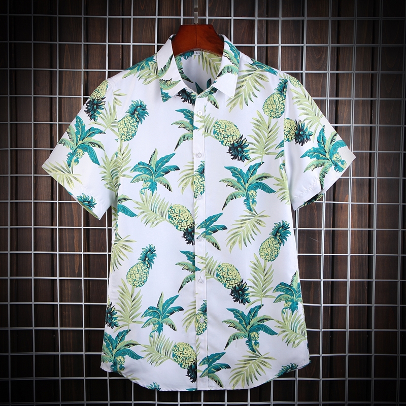 玉格格吉祥m-7xl特大码港风印花衬衫男士加肥加大时尚花衬衣沙滩休闲