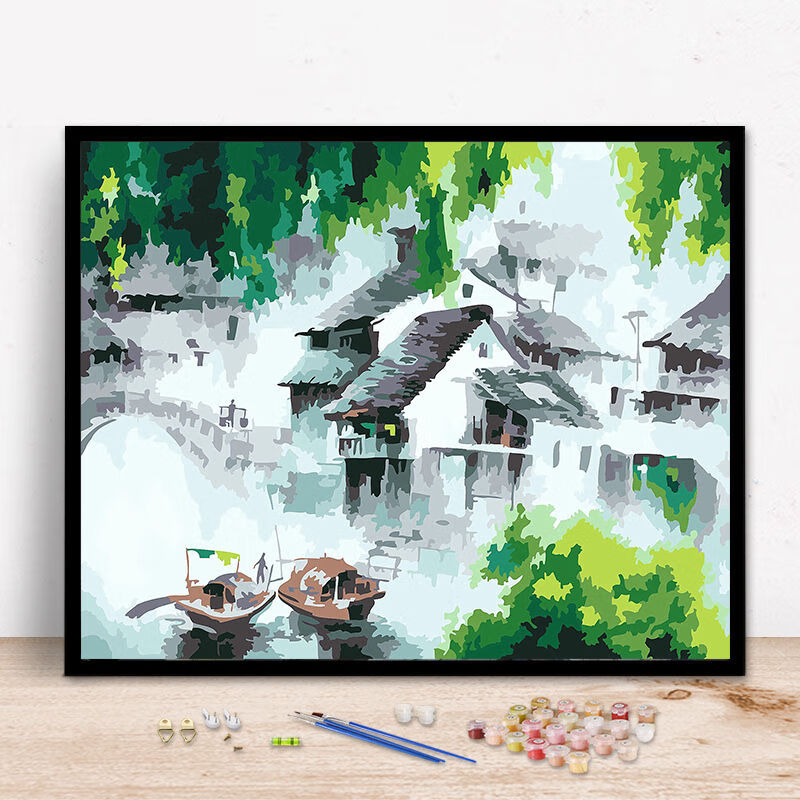 盈盈数字油画手绘江南山水diy减压风景中国风国画古镇油彩涂色画 165
