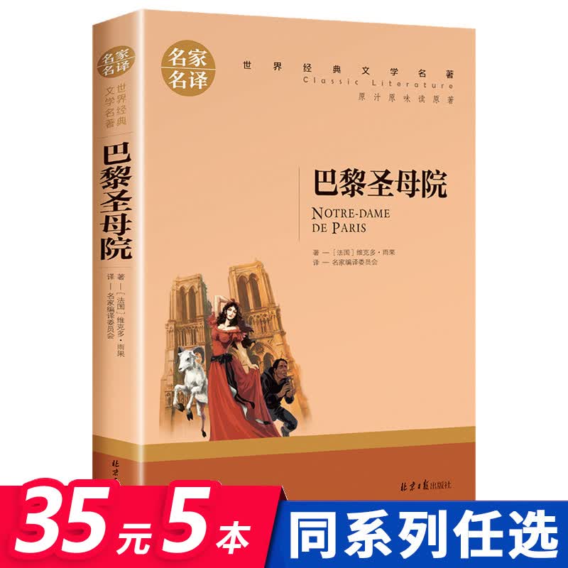 [选5本35元]巴黎圣母院书籍正版青少年版中小学生课外阅读经典世界经典文学名著小说青少版初中生名著阅读书籍