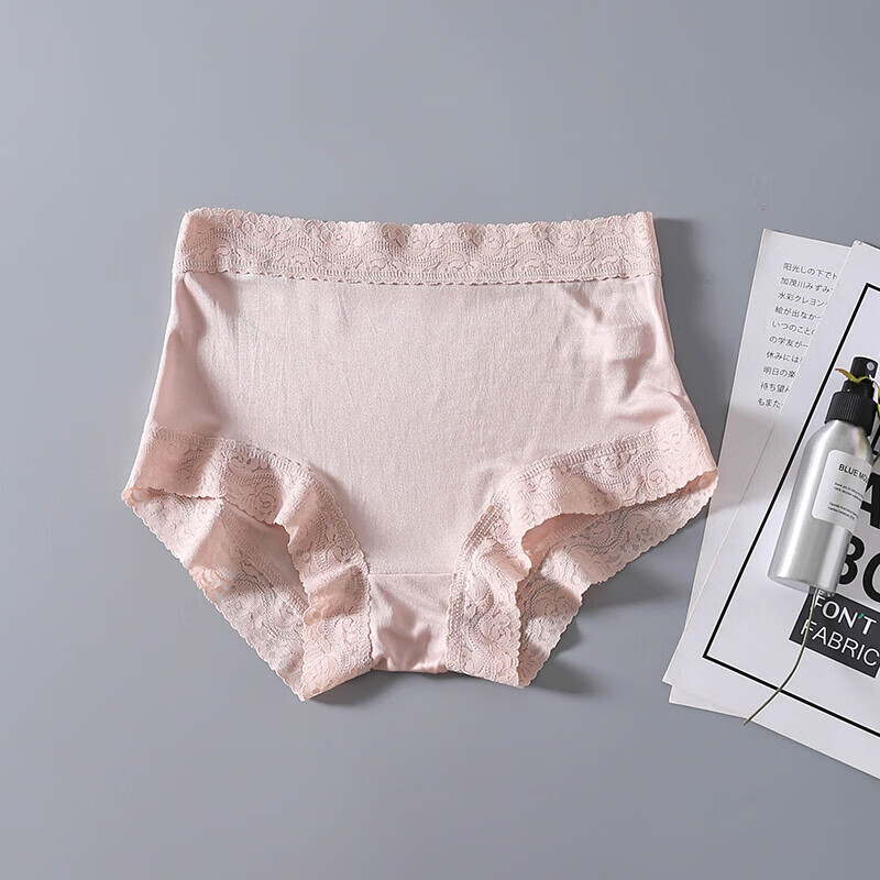 透气舒适蕾丝包臀性感大码无痕平角内裤 豆沙色 (中腰) m