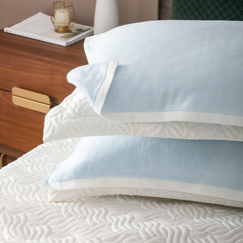 内野（UCHINO） 全棉清新一夏四重纱枕巾纯棉纱布枕头巾亲肤舒适柔软一等品A类 全棉四重纱枕巾-蓝色 50cm*80cm 2条装