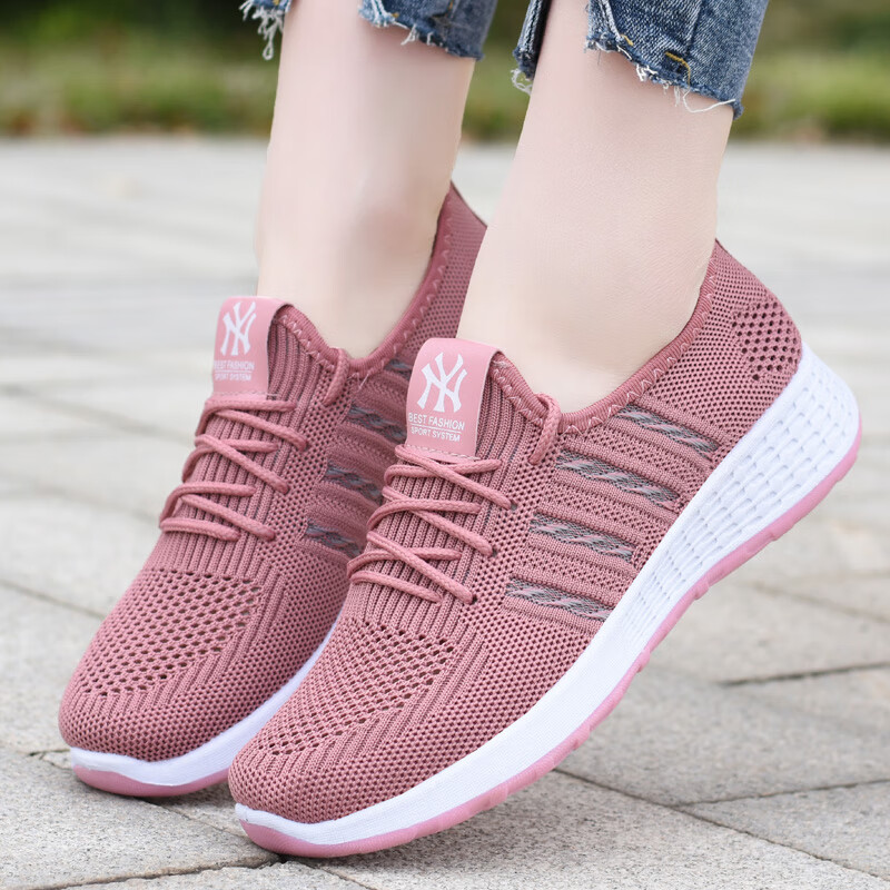女鞋夏季休闲运动鞋女网鞋透气软底中老年妈妈鞋网 815粉色 网鞋 35
