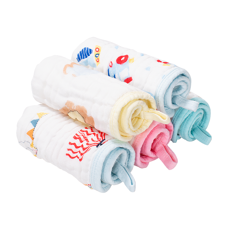 优米熊纯棉6层精梳纱布方巾5条A类婴儿毛巾儿童洗脸巾口水巾