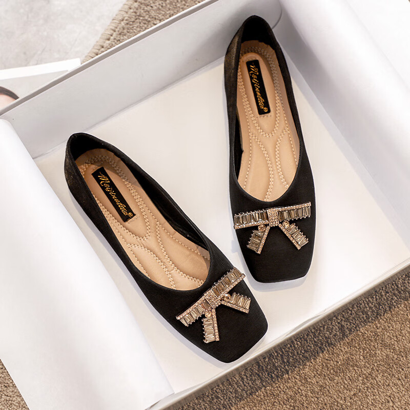 女鞋夏款特大号41-43脚胖豆豆鞋方头单鞋女平底软底奶奶鞋胖脚宽肥