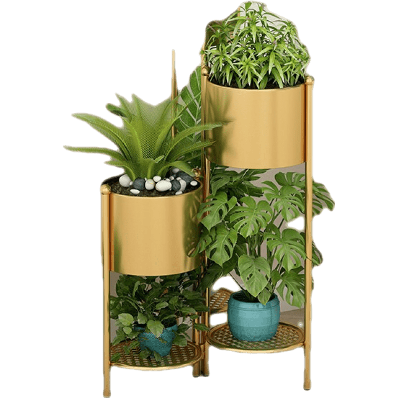 亚思特 花架子客厅落地式置物架阳台布置简约现代花盆架铁艺植物摆放层架 金属-送加厚铁桶-高80CM