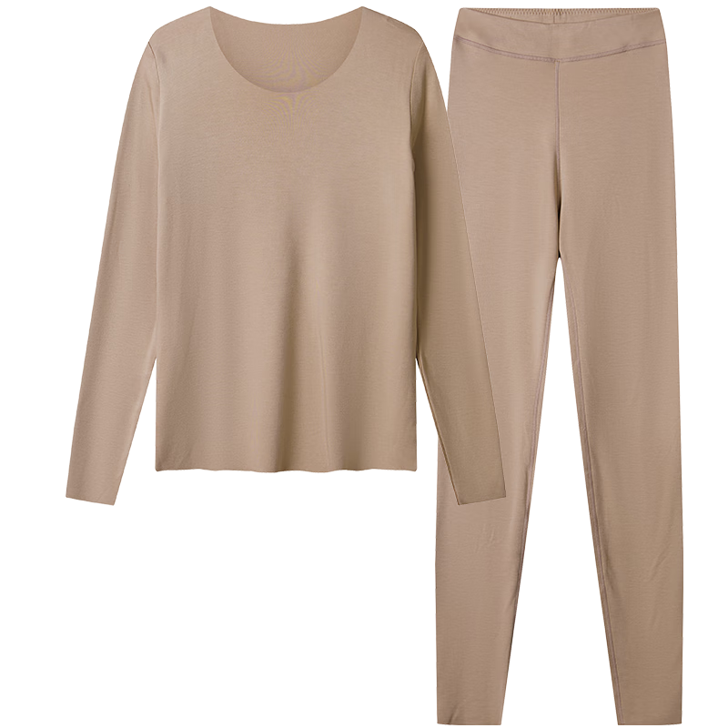 ubras倍暖无痕圆领肌底衣女秋衣秋裤套装保暖内衣女亲肤打底 倍暖摩卡色（有胸垫bra-in） L