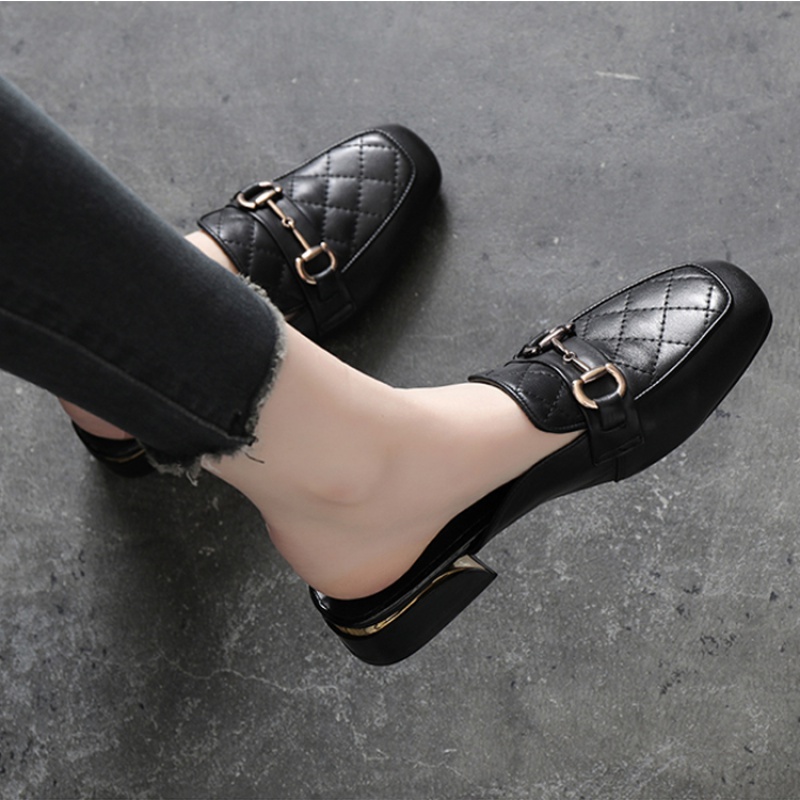 夏天无后跟鞋女皮鞋包头半拖鞋皮凉拖新款乐福鞋穆勒鞋夏没有后帮鞋子