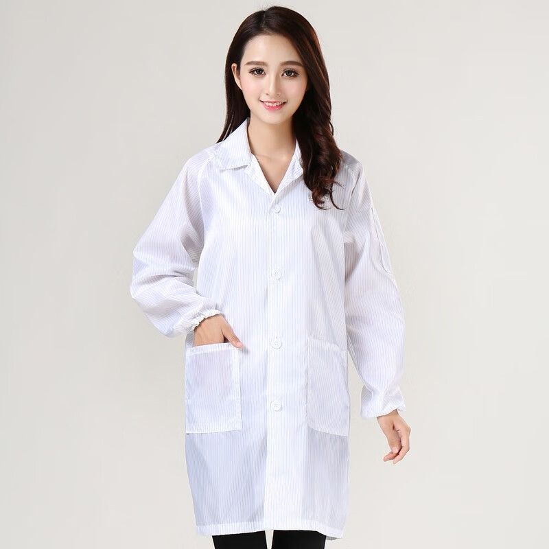 鑫诺益大褂防静电服工作服长款无尘服食条纹品厂电子车间上衣女蓝色工