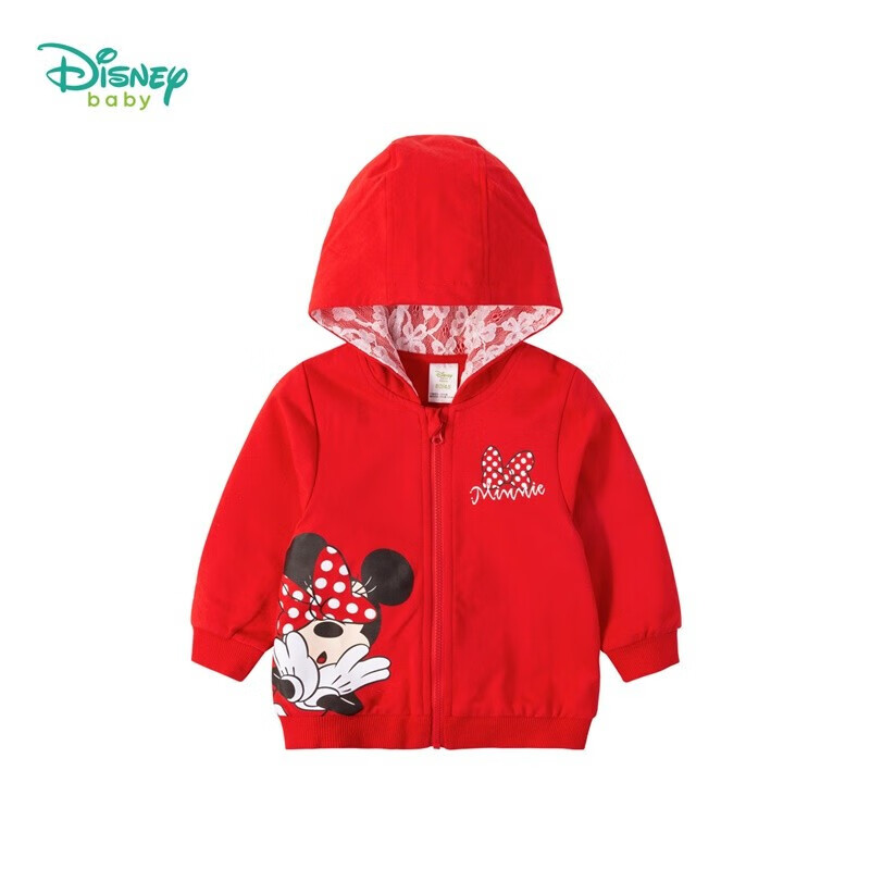 迪士尼（Disney）儿童外套洋气开衫春秋女童百搭蕾丝连帽上衣大红6岁/身高130cm