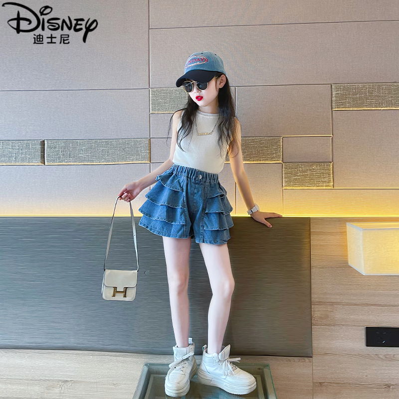 迪士尼(disney)儿童牛仔裤夏季2024新款女童夏款短裙套装大童女孩半身