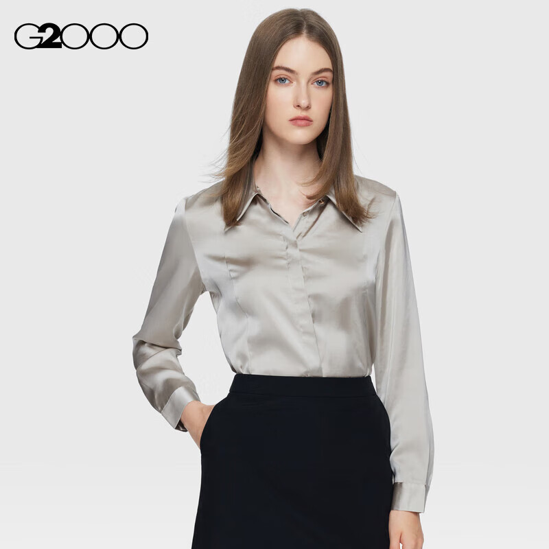 g2000g2000女装秋冬顺滑质感面料时尚尖领优雅长袖休闲衬衫