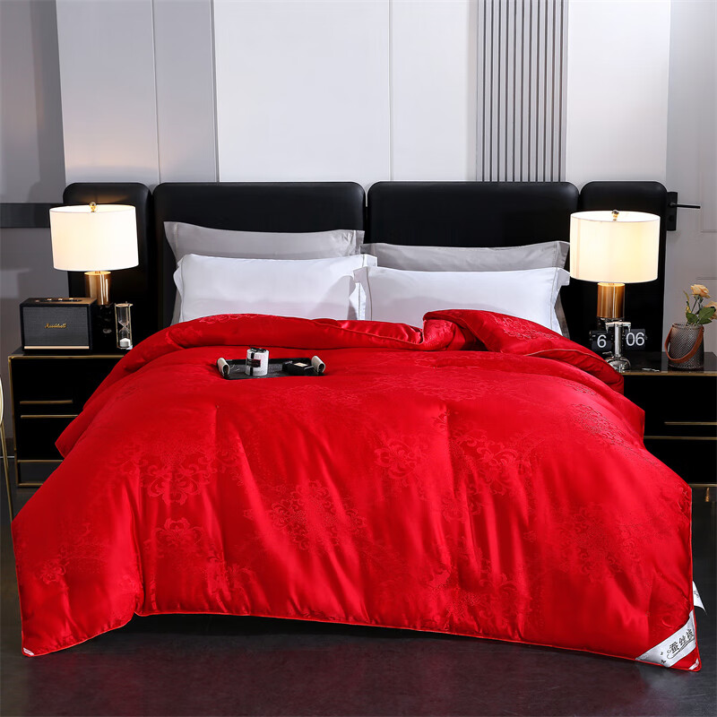 水星系列家纺正品A类母婴蚕丝被子母被100桑蚕丝春秋被芯加厚冬季被子四季通用 云端之梦-全棉- 花纹白-100%桑蚕丝 220X240CM-4斤-春秋被