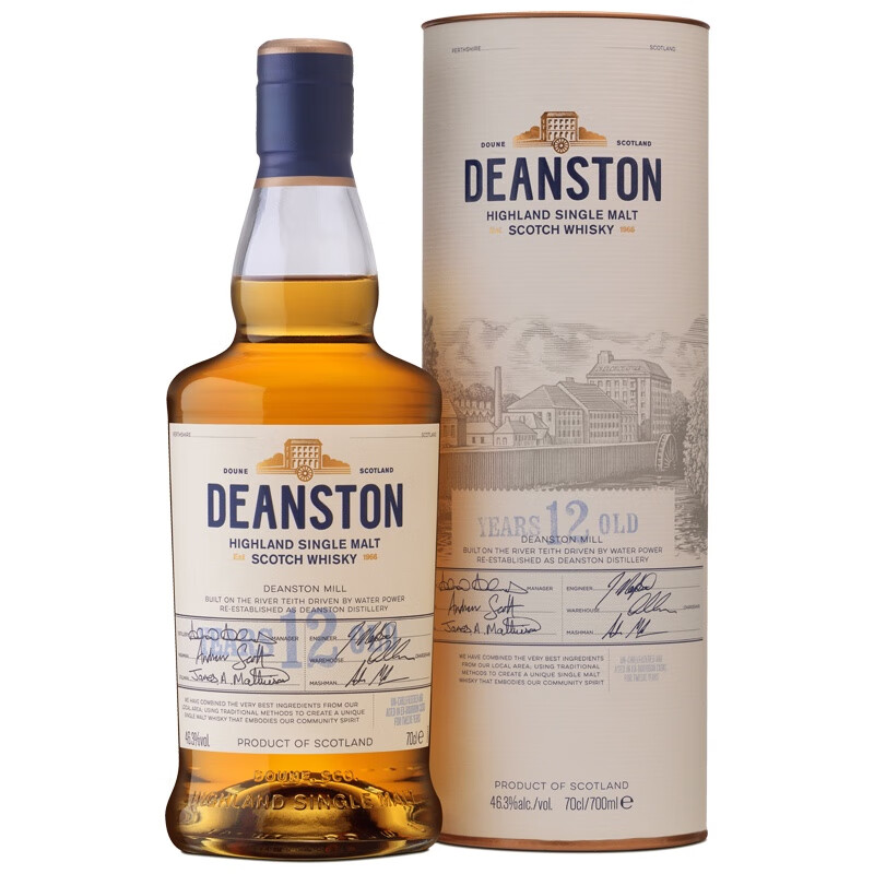 汀思图（Deanston）洋酒 12年 苏格兰单一麦芽 威士忌 汀斯顿 700ml