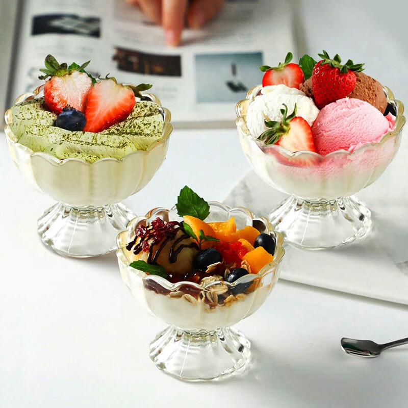WINTERPALACE雪糕杯玻璃透明冰激凌杯甜品沙拉碗家用酸奶杯果汁奶昔杯子 冰淇淋杯3个装160ml