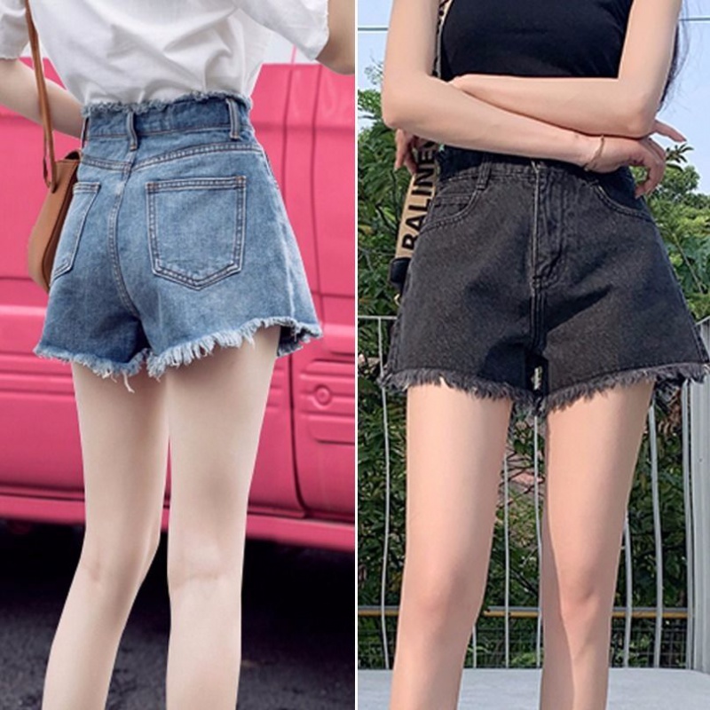 牛仔短裤女夏高腰大码宽松韩版显瘦学生百搭阔腿热裤 803复古蓝 黑灰