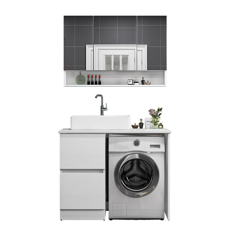 苏吉能2024新款阳台洗衣机柜伴侣滚筒洗脸盆一体组合浴室柜洗衣 (无镜子) 90cm