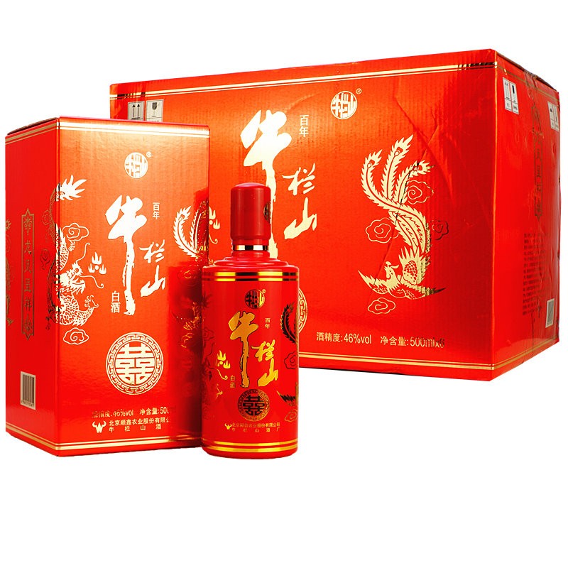 百年牛栏山喜酒 龙凤呈祥婚宴用酒 46度浓香型白酒 500ml*6瓶箱装配仨