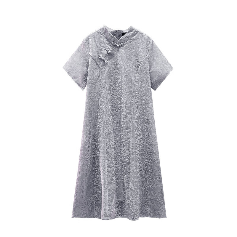 丽虹120-350斤大码女装年轻款少女新中式改良版旗袍连衣裙夏新款 灰色