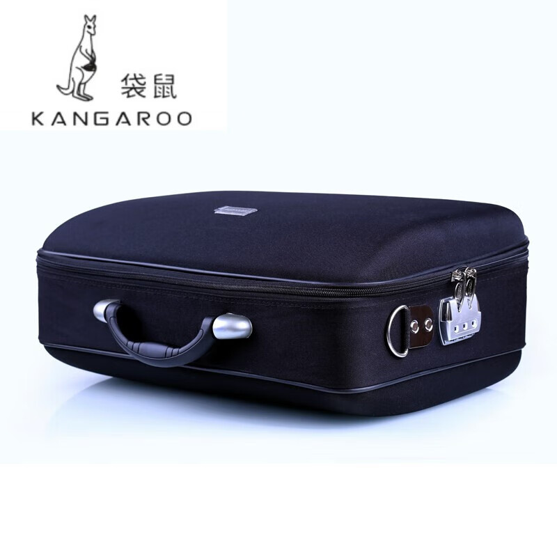 袋鼠（KANGAROO）多功能手提箱牛津布公文箱密码箱大号可定做票据手提仪器箱 黑色 15吋
