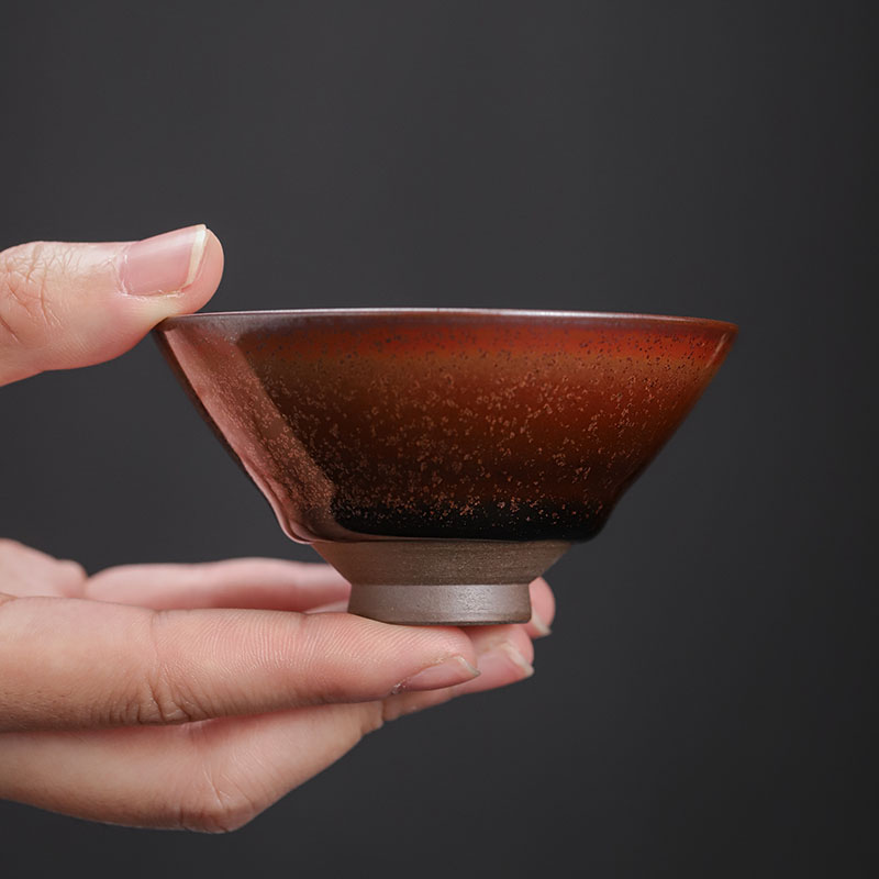 蕊融李为成纯手工拉胚柴烧茶杯斗笠杯天目窑变个人单杯陶瓷茶具主人杯