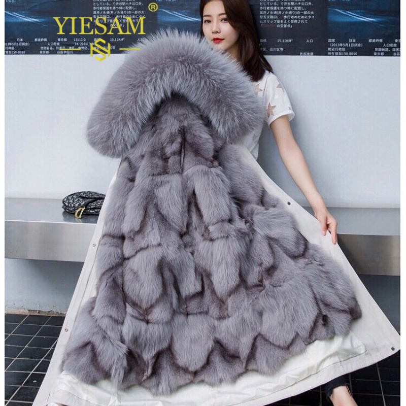 服女品牌女装2022新款秋冬季派克服女狐狸毛内胆中长款可拆卸皮草外套