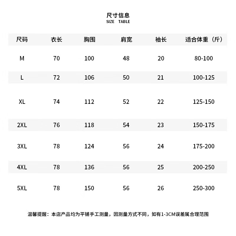 透明 尺码表 5xl 250-300斤