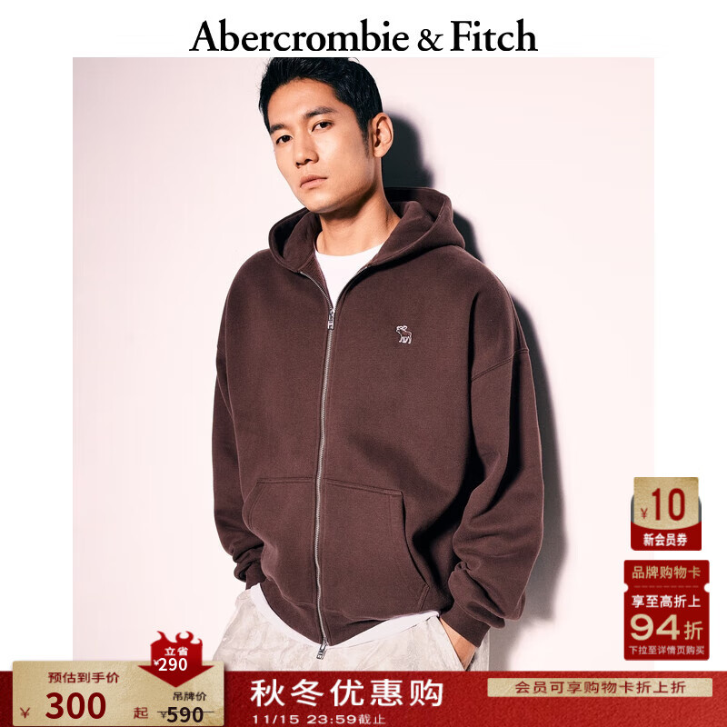 ABERCROMBIE & FITCH男装女装情侣装24秋冬新经典小麋鹿抓绒连帽卫衣外套KI122-4257 棕色 XS (170/84A)