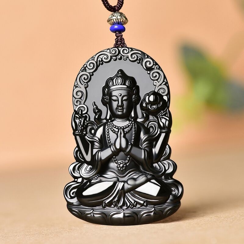 润艺 和田玉观音吊坠 男款墨青玉四壁观音挂件玉佩项链牌子