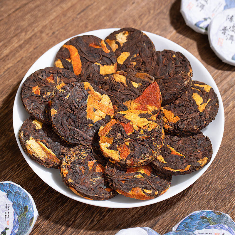 禾澹陈皮普耳茶饼茶叶柑普茶陈年熟茶新会云南小饼干茶 500g