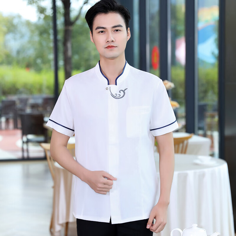 柏纳欧夏季新中式茶楼工作服女套装前台中式服务员男酒店餐厅农家乐工