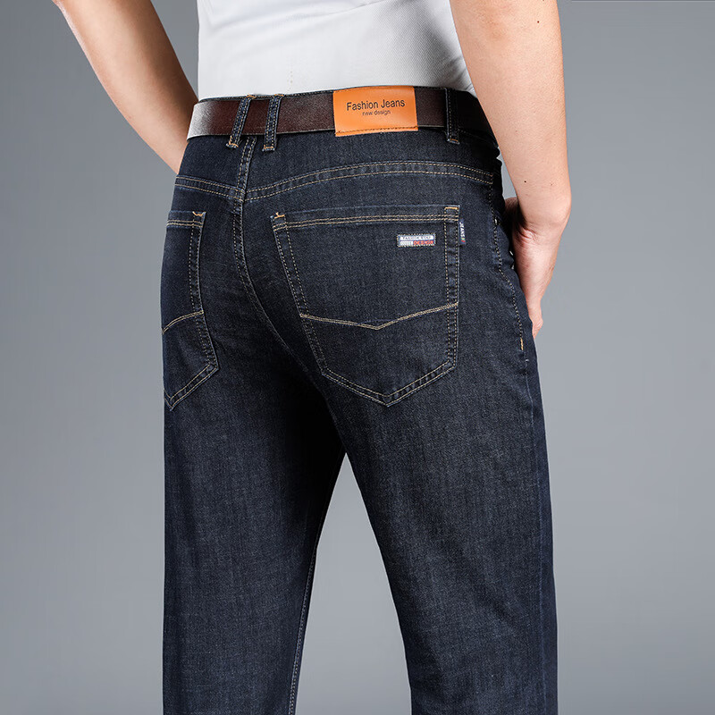 归蝶牛仔男裤薄款简约百搭轻商务时尚高腰直筒裤弹力男裤子 蓝黑 29