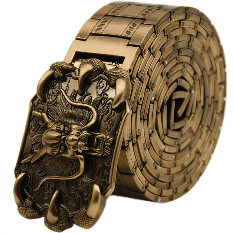 帝行（DIXING）中國風皮帶男金屬不銹鋼防身腰帶個性時尚戰(zhàn)術(shù)戶外金屬腰鏈腰帶 槍黑龍頭龍爪不銹鋼【長100cm】