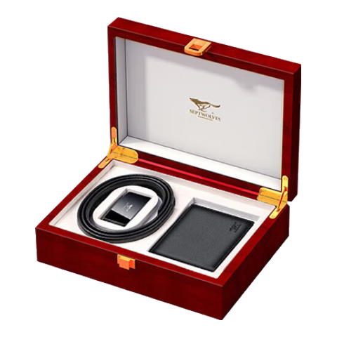 七匹狼皮腰帶男士牛皮錢包木質(zhì)禮盒實用送男友老公父親生日新年禮物