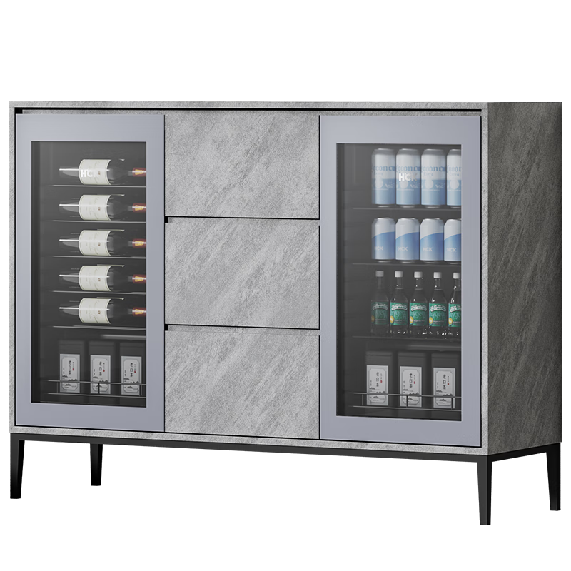 HCK哈士奇一體式冰吧臺超薄餐邊柜冰箱紅酒柜餐柜家電套裝家用客廳冰吧飲料茶葉冰箱BBT-62 BBT-62-深灰色124升