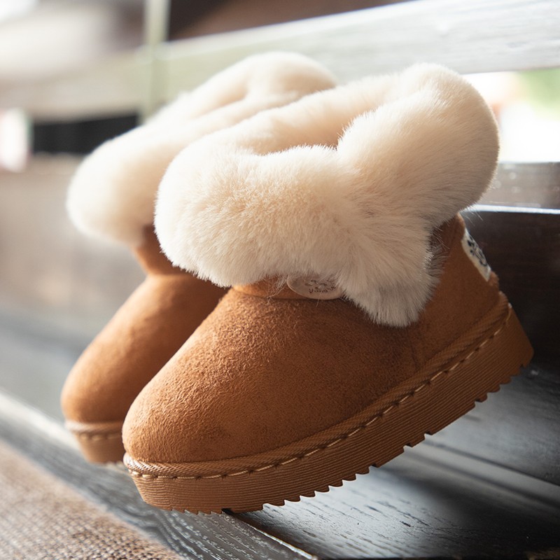 巴布豆儿童靴子雪地靴棉鞋冬季加厚雪地靴宝宝棉鞋 驼色 30码内长18.8cm