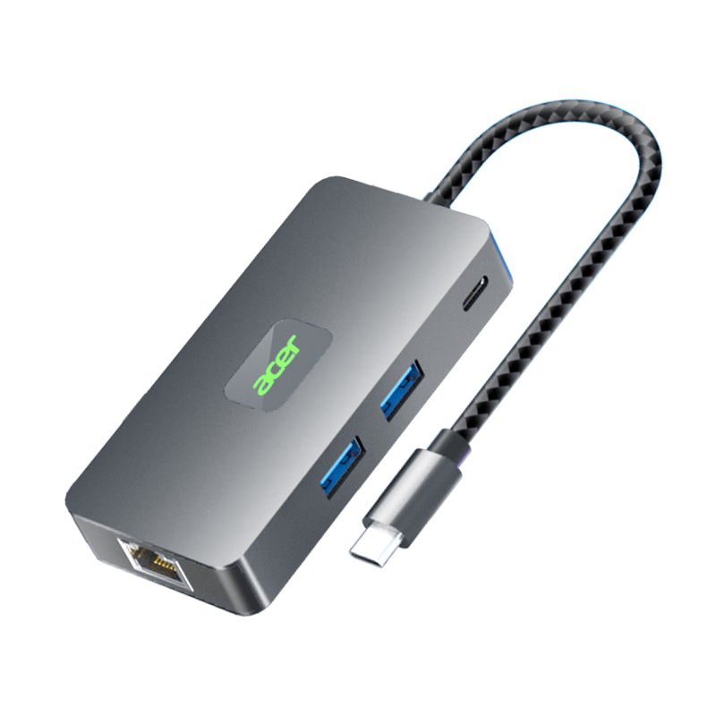 宏碁（acer）Type-C擴(kuò)展塢千兆網(wǎng)口網(wǎng)線轉(zhuǎn)接頭 USB3.2分線器有線網(wǎng)卡RJ45轉(zhuǎn)換器 4k60hz高清pd充電器拓展塢