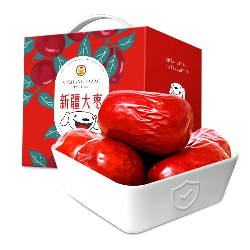 果夫子新疆和田红枣3斤休闲零食 干果零食煲汤特产大枣1500g礼盒装