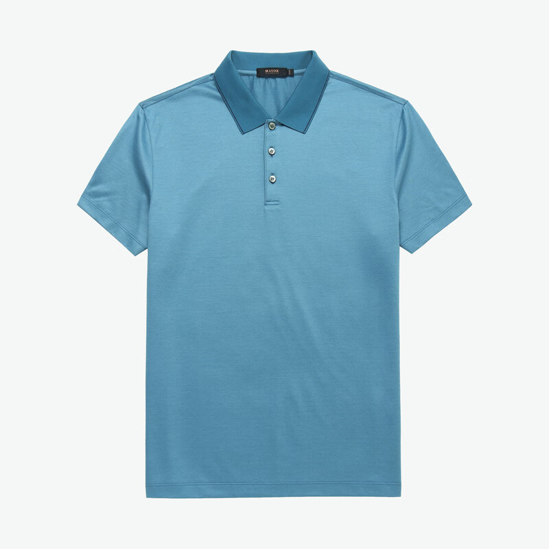MAYOR男装新款春夏丝棉混纺商务休闲翻领微弹短袖POLO衫 浅蓝 S 165