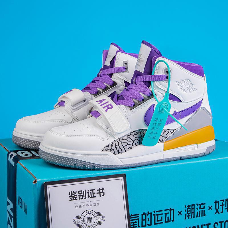 莆田工厂aj312高帮篮球鞋灰粉学生百搭鞋子休闲男女联名款运动鞋 湖人