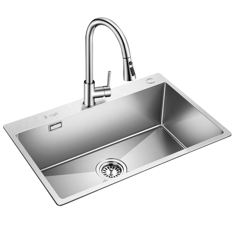 欧琳(oulin)手工水槽单槽洗菜盆304不锈钢加厚厨房洗碗池套装洗菜池台