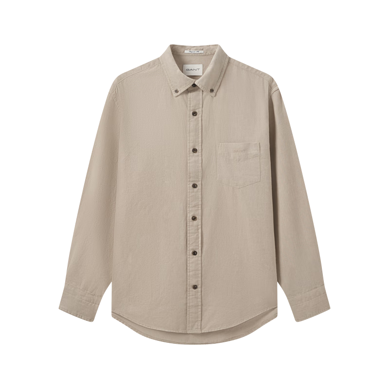 GANT【亞洲版型】甘特春季磨毛長(zhǎng)袖純棉經(jīng)典紐扣領(lǐng)商務(wù)休閑男襯衫 204冷米色 L 尺碼偏大