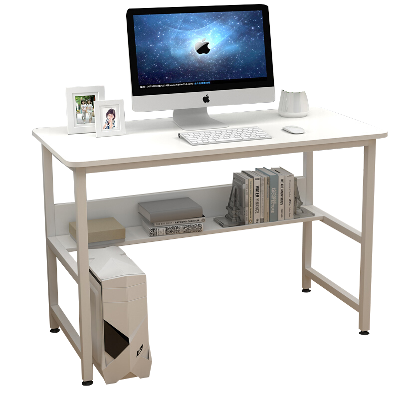 木以成居 电脑桌书桌台式家用现代简约简易双层带书架办公桌写字桌子 白色 LY-4111W