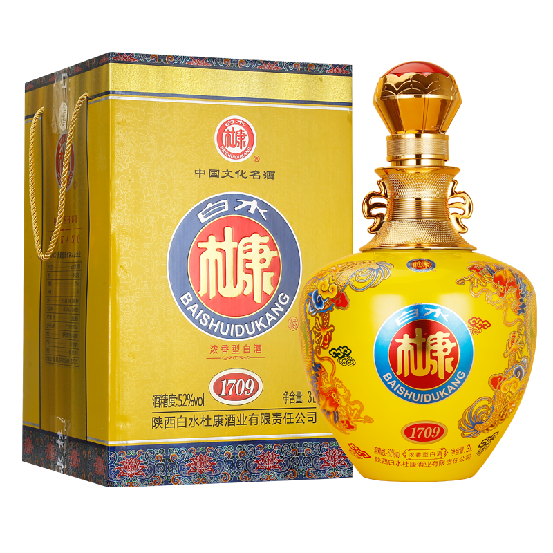 杜康酒 白水杜康大坛酒52度3升6斤装1709纯粮酿造浓香型白酒礼盒 大坛