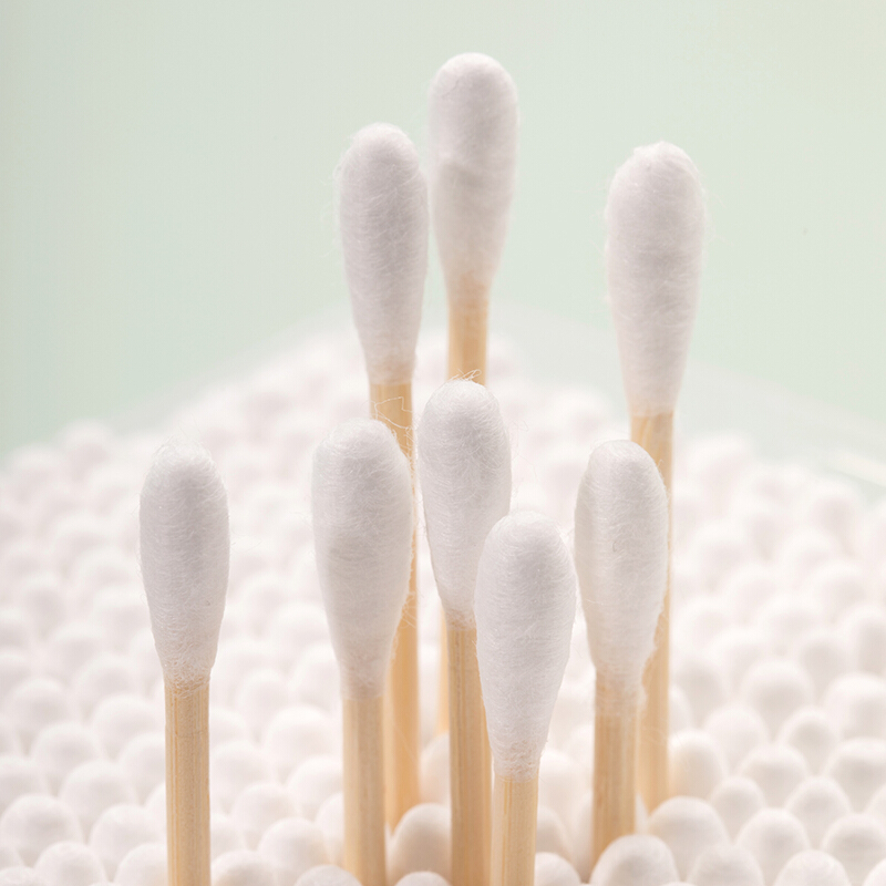 茶花新疆棉棉签木棒口红棉花棒掏耳朵尖头化妆用双头专用棉婴儿 袋装竹轴棉签800支（双圆头）