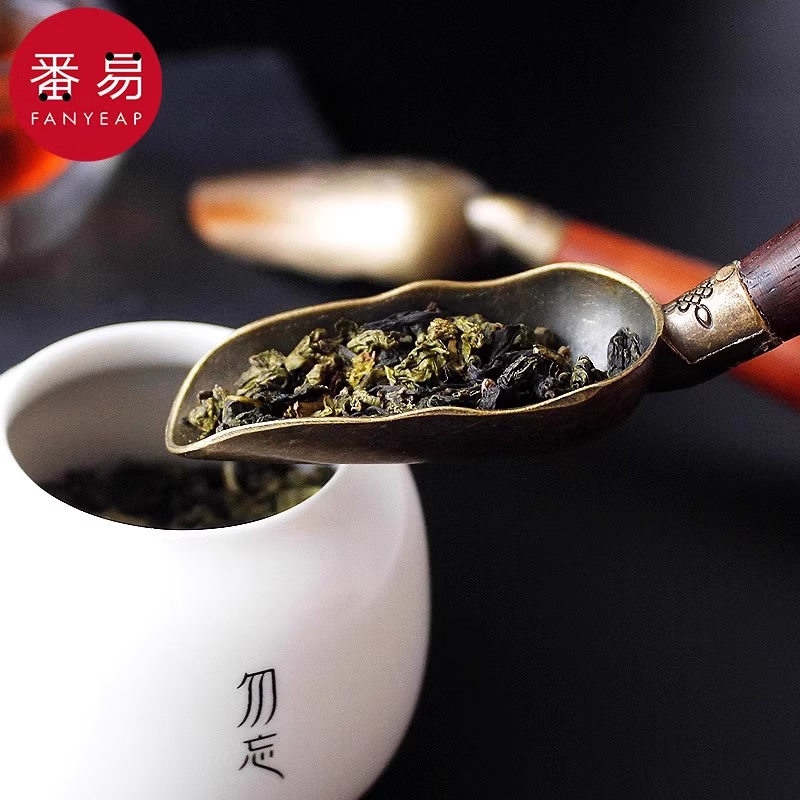 番易【优选百货】木茶勺茶则日式功夫茶具茶道配件匙实木铜小长柄茶铲 竹编青铜茶勺2个