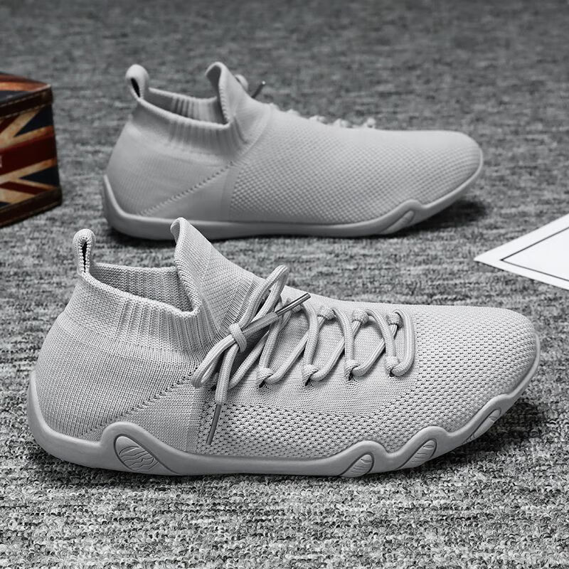 稻草人男鞋透气椰子男款网面运动飞织板鞋薄款袜子鞋 w008灰色 39